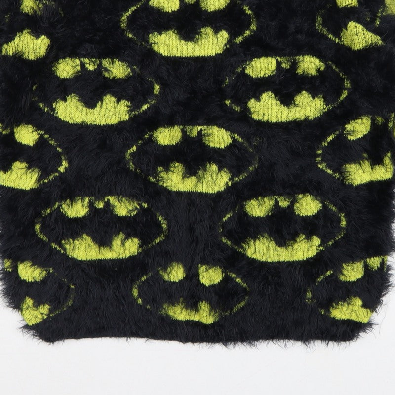 Batman Women’s Black Green Fuzzy Logo Knit Jumper UK 12 Long Sleeve