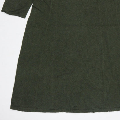 Lands' End Women Green L Knit Midi Shift Dress V-Neck 3/4 Sleeve
