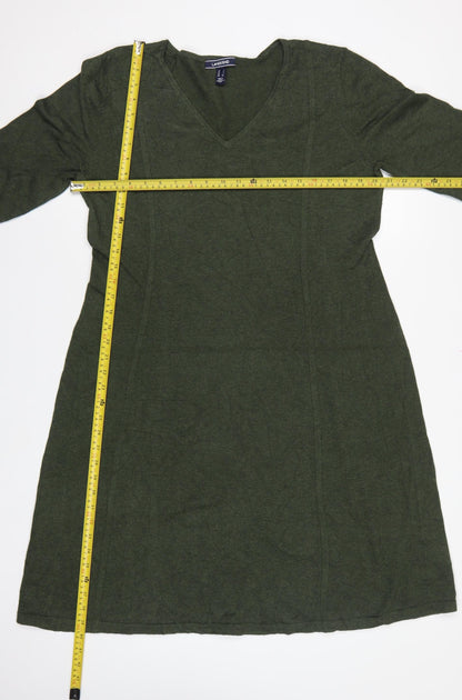 Lands' End Women Green L Knit Midi Shift Dress V-Neck 3/4 Sleeve