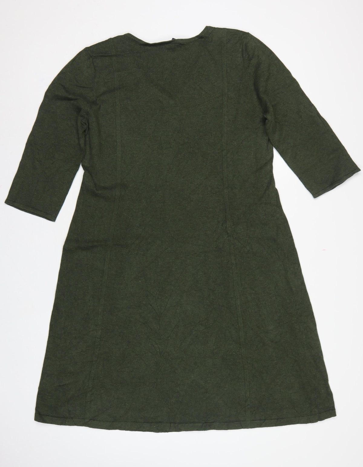Lands' End Women Green L Knit Midi Shift Dress V-Neck 3/4 Sleeve