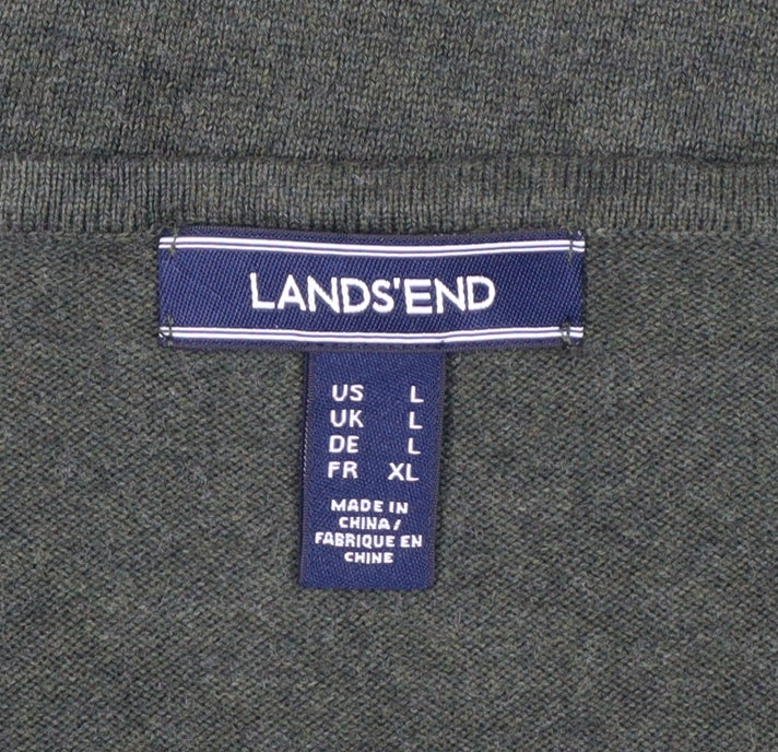 Lands' End Women Green L Knit Midi Shift Dress V-Neck 3/4 Sleeve