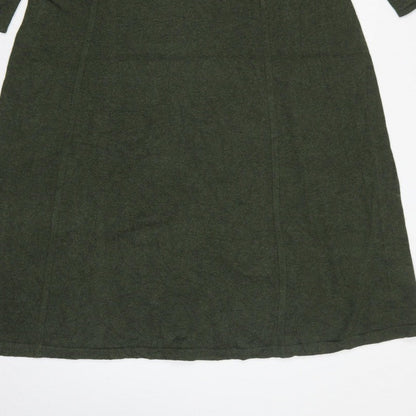 Lands' End Women Green L Knit Midi Shift Dress V-Neck 3/4 Sleeve