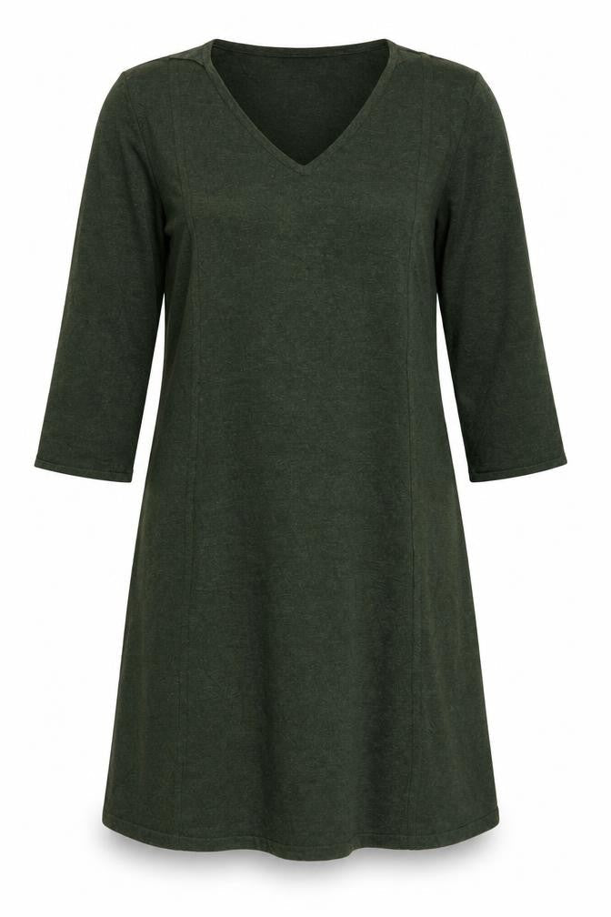 Lands' End Women Green L Knit Midi Shift Dress V-Neck 3/4 Sleeve