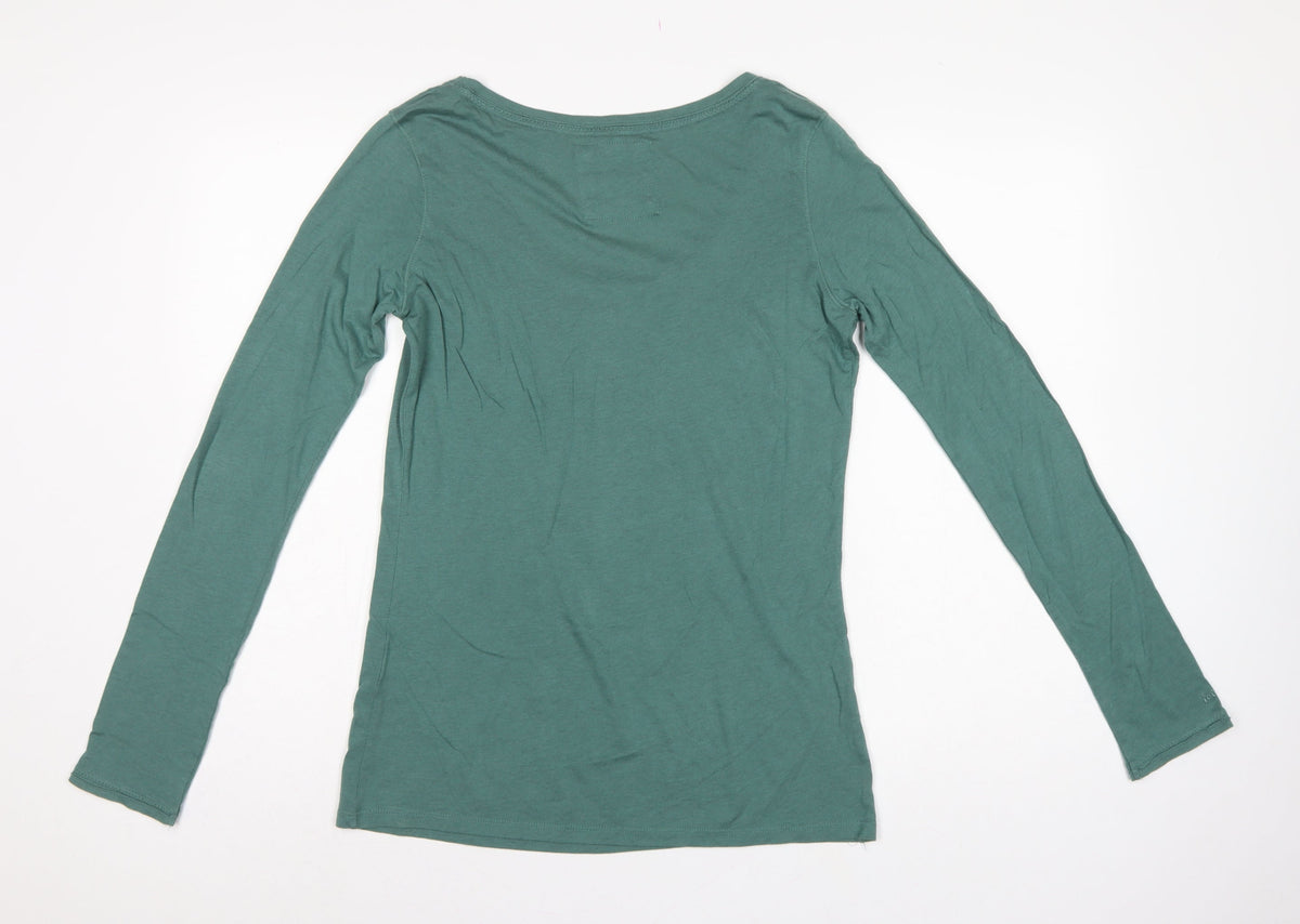 Fat Face Women’s Green Size 10 Scoop Neck Long Sleeve Basic T-Shirt