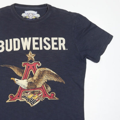 Budweiser Mens Blue Large Vintage Tee Eagle Beer Graphic Print T-Shirt