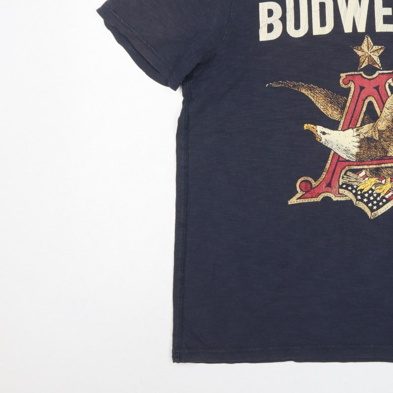 Budweiser Mens Blue Large Vintage Tee Eagle Beer Graphic Print T-Shirt