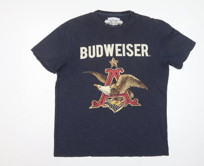 Budweiser Mens Blue Large Vintage Tee Eagle Beer Graphic Print T-Shirt