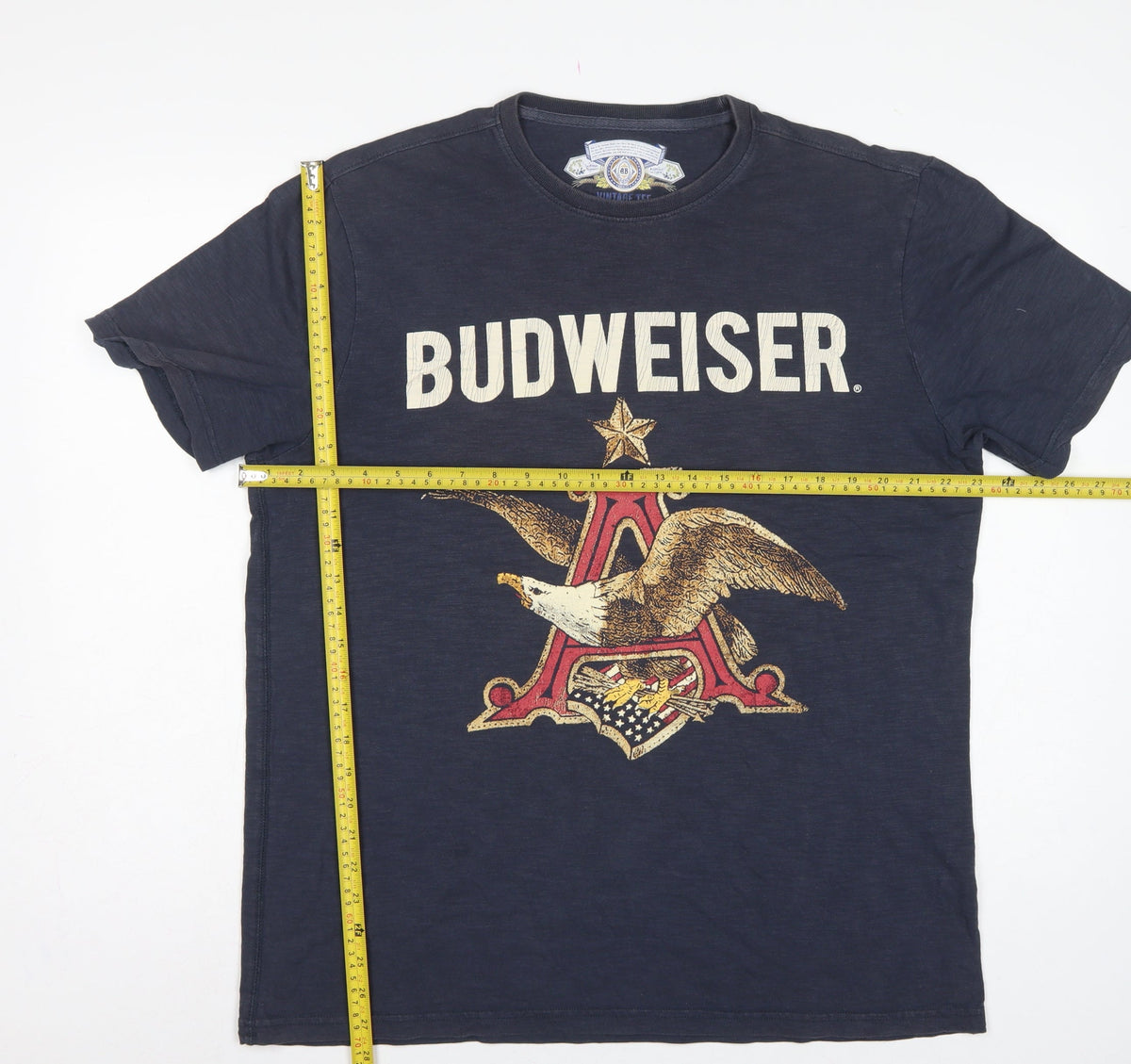 Budweiser Mens Blue Large Vintage Tee Eagle Beer Graphic Print T-Shirt