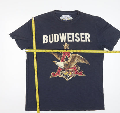 Budweiser Mens Blue Large Vintage Tee Eagle Beer Graphic Print T-Shirt