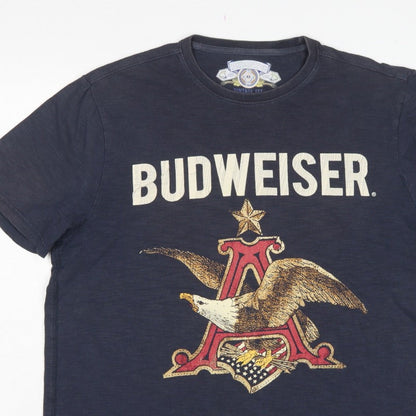 Budweiser Mens Blue Large Vintage Tee Eagle Beer Graphic Print T-Shirt