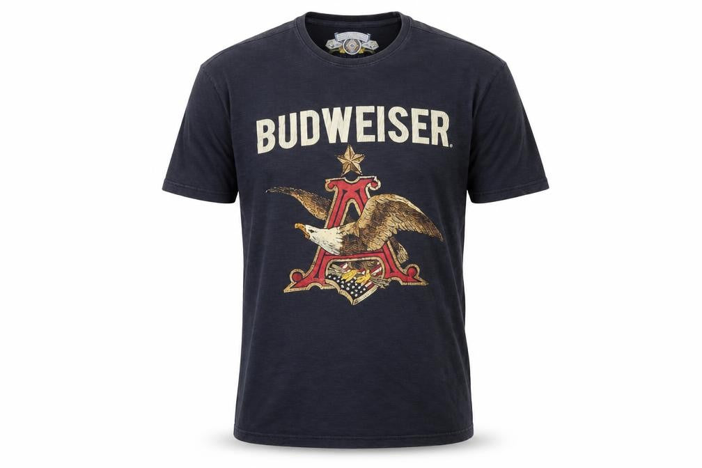 Budweiser Mens Blue Large Vintage Tee Eagle Beer Graphic Print T-Shirt