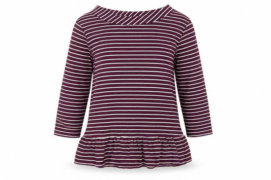 Joules Women Purple UK 14 Striped Ruffle Hem Long Sleeve Tunic Top