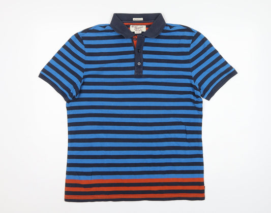Back view of Original Penguin Men’s Blue Striped Heritage Slim Fit Cotton Polo M