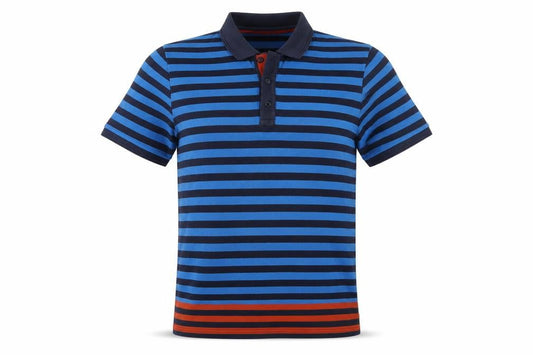 Front view of Original Penguin Men’s Blue Striped Heritage Slim Fit Cotton Polo M