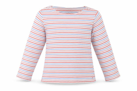Front view of Joules girls’ multicoloured striped cotton long sleeve basic top 7 years