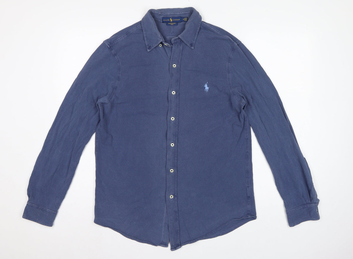 Ralph Lauren Men Blue M Featherweight Mesh Cotton Button-Up Shirt