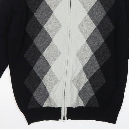 Concrete Men’s Black Grey Argyle Full Zip Wool Jumper XL