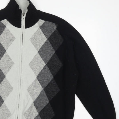 Concrete Men’s Black Grey Argyle Full Zip Wool Jumper XL