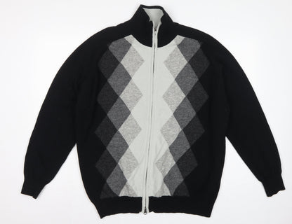 Concrete Men’s Black Grey Argyle Full Zip Wool Jumper XL