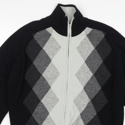 Concrete Men’s Black Grey Argyle Full Zip Wool Jumper XL