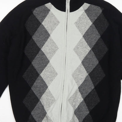 Concrete Men’s Black Grey Argyle Full Zip Wool Jumper XL