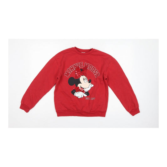 Front view of George girls’ red minnie mouse sequin sweatshirt 12-13 years pullover