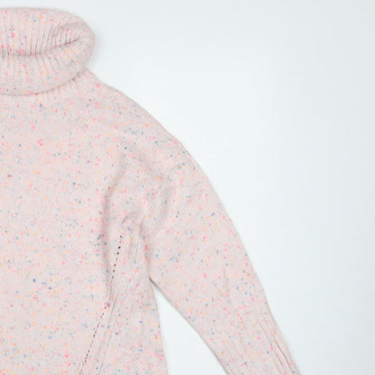 Oliver Bonas Women Pink Speckled Roll Neck Jumper UK 8 Long Sleeve Knit