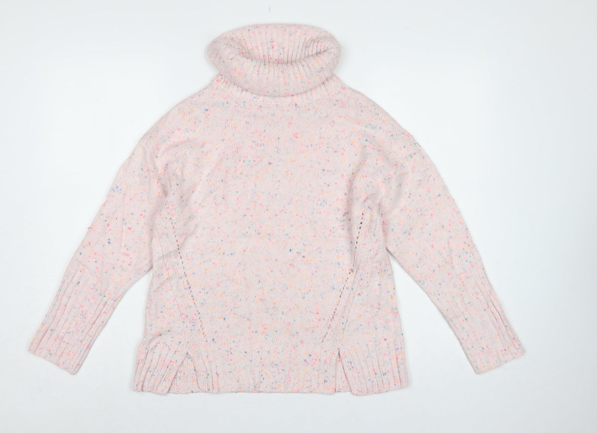 Oliver Bonas Women Pink Speckled Roll Neck Jumper UK 8 Long Sleeve Knit