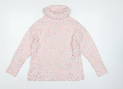 Oliver Bonas Women Pink Speckled Roll Neck Jumper UK 8 Long Sleeve Knit