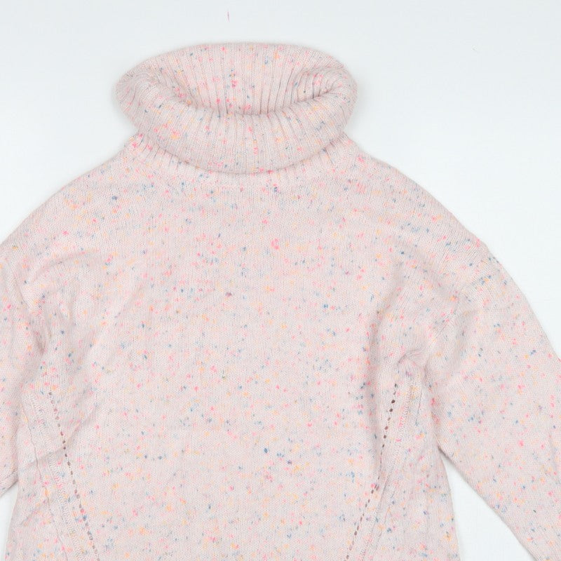 Oliver Bonas Women Pink Speckled Roll Neck Jumper UK 8 Long Sleeve Knit
