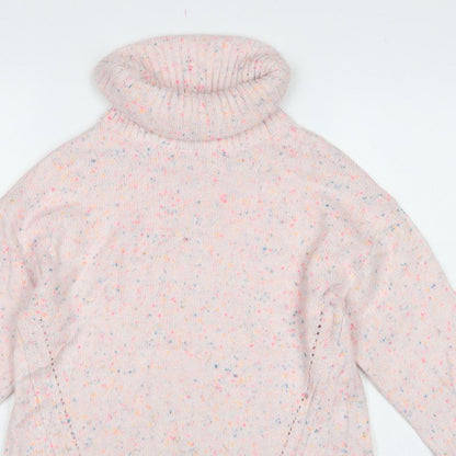 Oliver Bonas Women Pink Speckled Roll Neck Jumper UK 8 Long Sleeve Knit