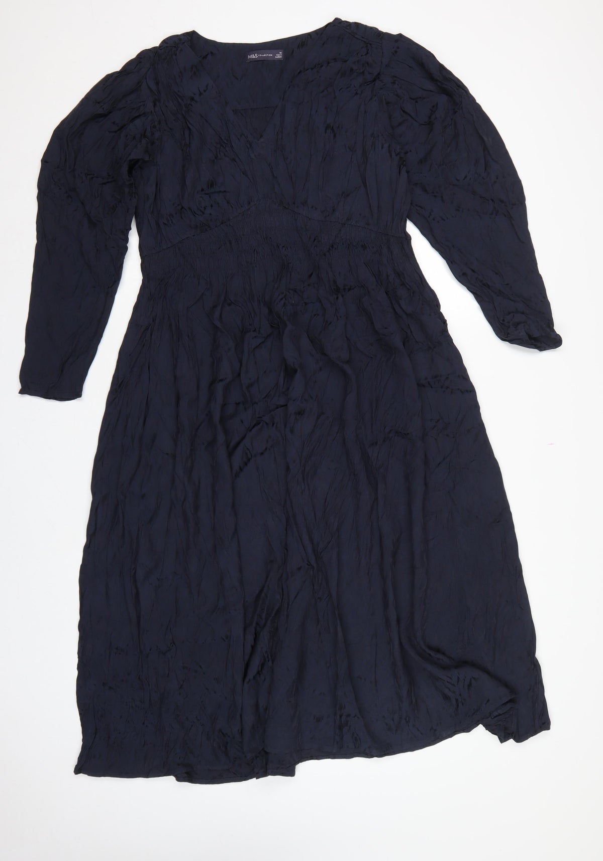 Marks and Spencer Women Navy Blue UK 16 Maxi V-Neck Smocked Dress