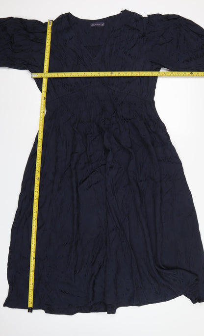 Marks and Spencer Women Navy Blue UK 16 Maxi V-Neck Smocked Dress