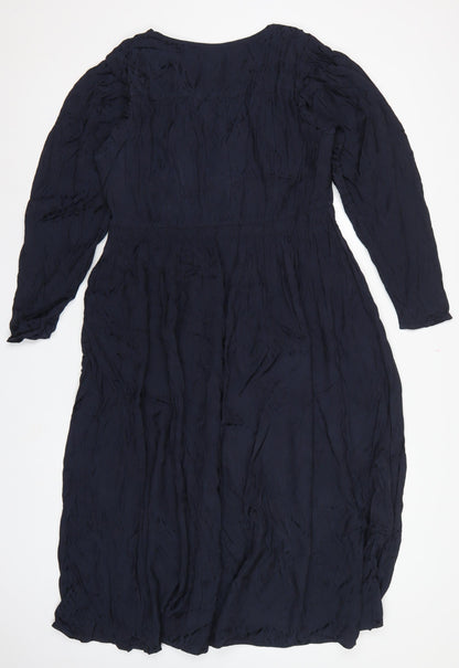Marks and Spencer Women Navy Blue UK 16 Maxi V-Neck Smocked Dress