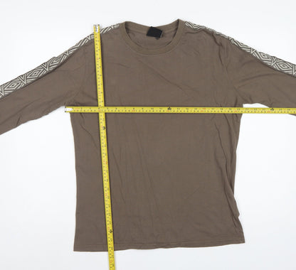 Umbro Men's Brown M Long Sleeve Crew Neck Geometric Logo T-Shirt