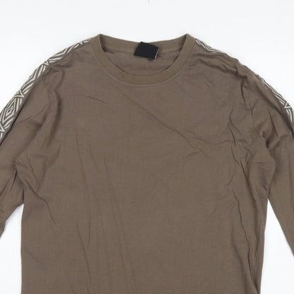 Umbro Men's Brown M Long Sleeve Crew Neck Geometric Logo T-Shirt
