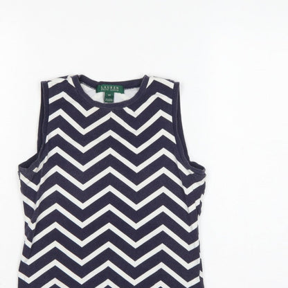 Lauren Ralph Lauren Women Blue White XS Chevron Jersey Tank Top