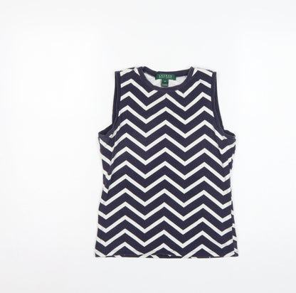 Lauren Ralph Lauren Women Blue White XS Chevron Jersey Tank Top