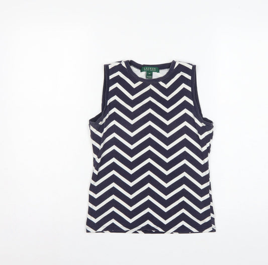 Lauren Ralph Lauren Women Blue White XS Chevron Jersey Tank Top
