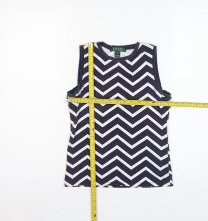 Lauren Ralph Lauren Women Blue White XS Chevron Jersey Tank Top