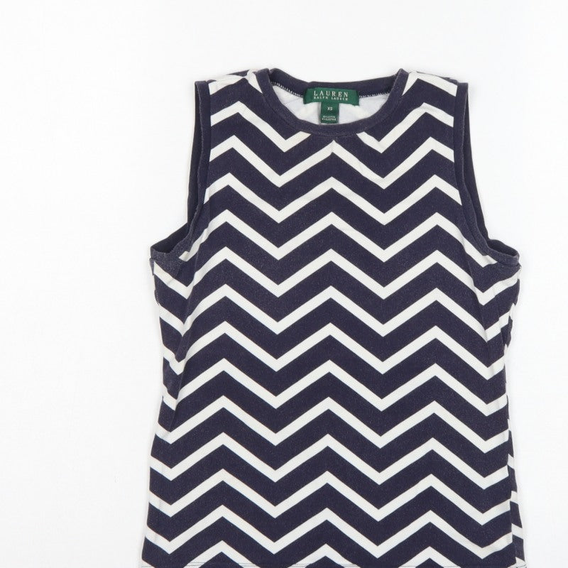 Lauren Ralph Lauren Women Blue White XS Chevron Jersey Tank Top