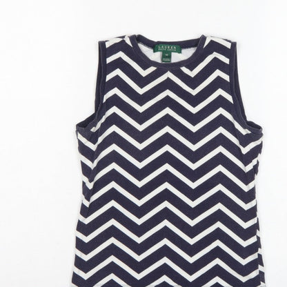 Lauren Ralph Lauren Women Blue White XS Chevron Jersey Tank Top