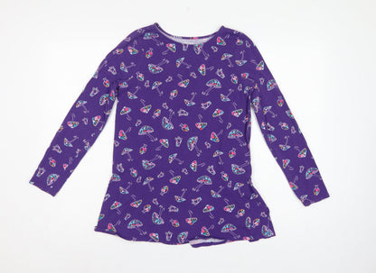 Lands' End Teens Purple Mushroom Print Long Sleeve Ruffle Tunic Size 10