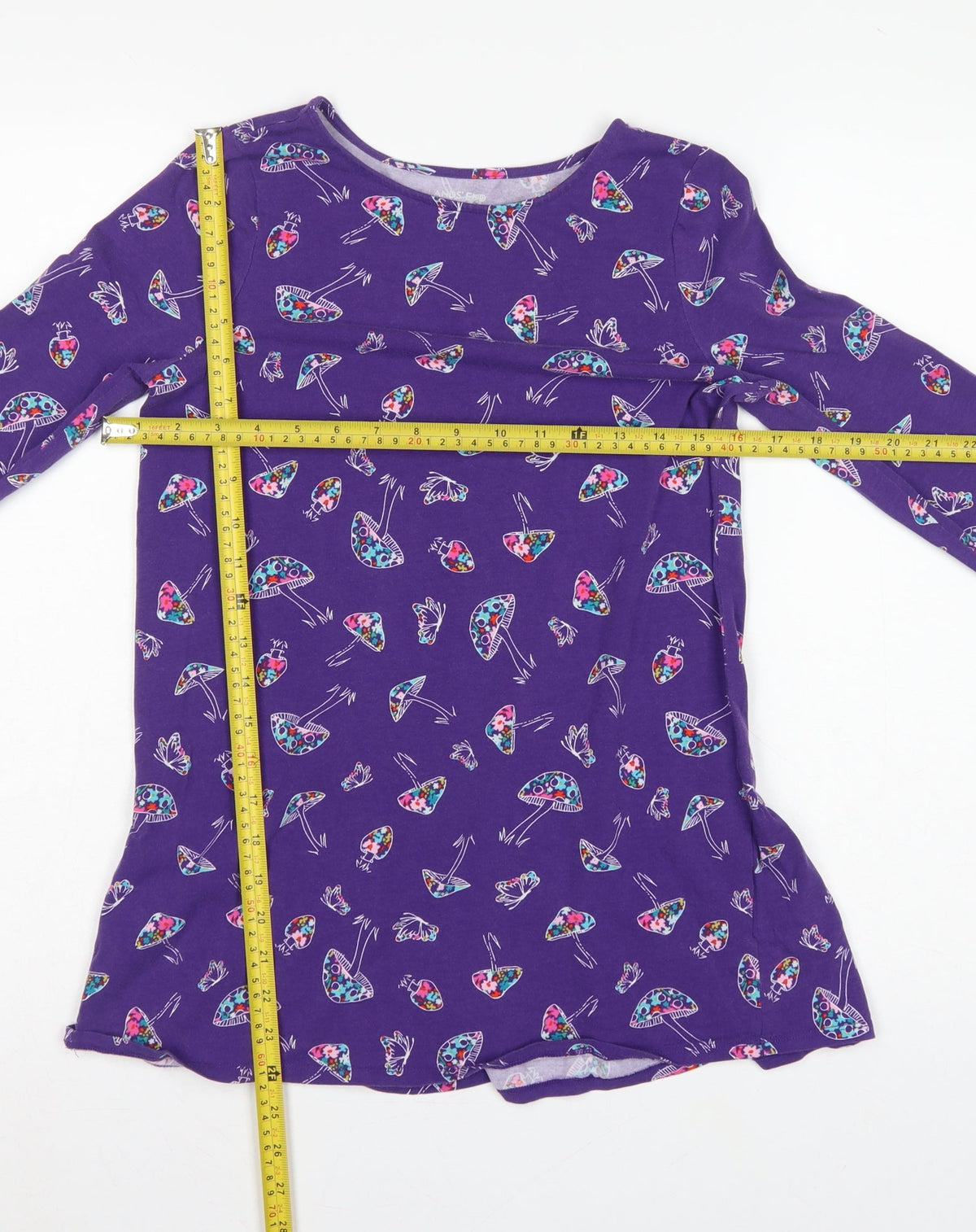 Lands' End Teens Purple Mushroom Print Long Sleeve Ruffle Tunic Size 10