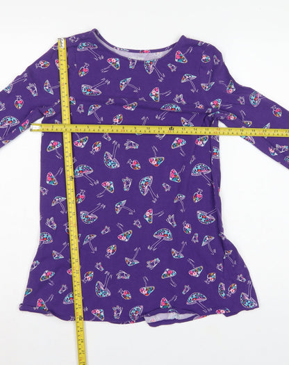 Lands' End Teens Purple Mushroom Print Long Sleeve Ruffle Tunic Size 10