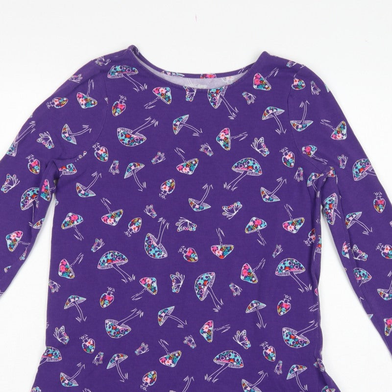 Lands' End Teens Purple Mushroom Print Long Sleeve Ruffle Tunic Size 10