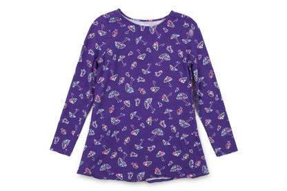 Lands' End Teens Purple Mushroom Print Long Sleeve Ruffle Tunic Size 10