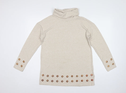 Phase Eight Women Beige UK 10 Roll Neck Eyelet Trim Tunic Jumper