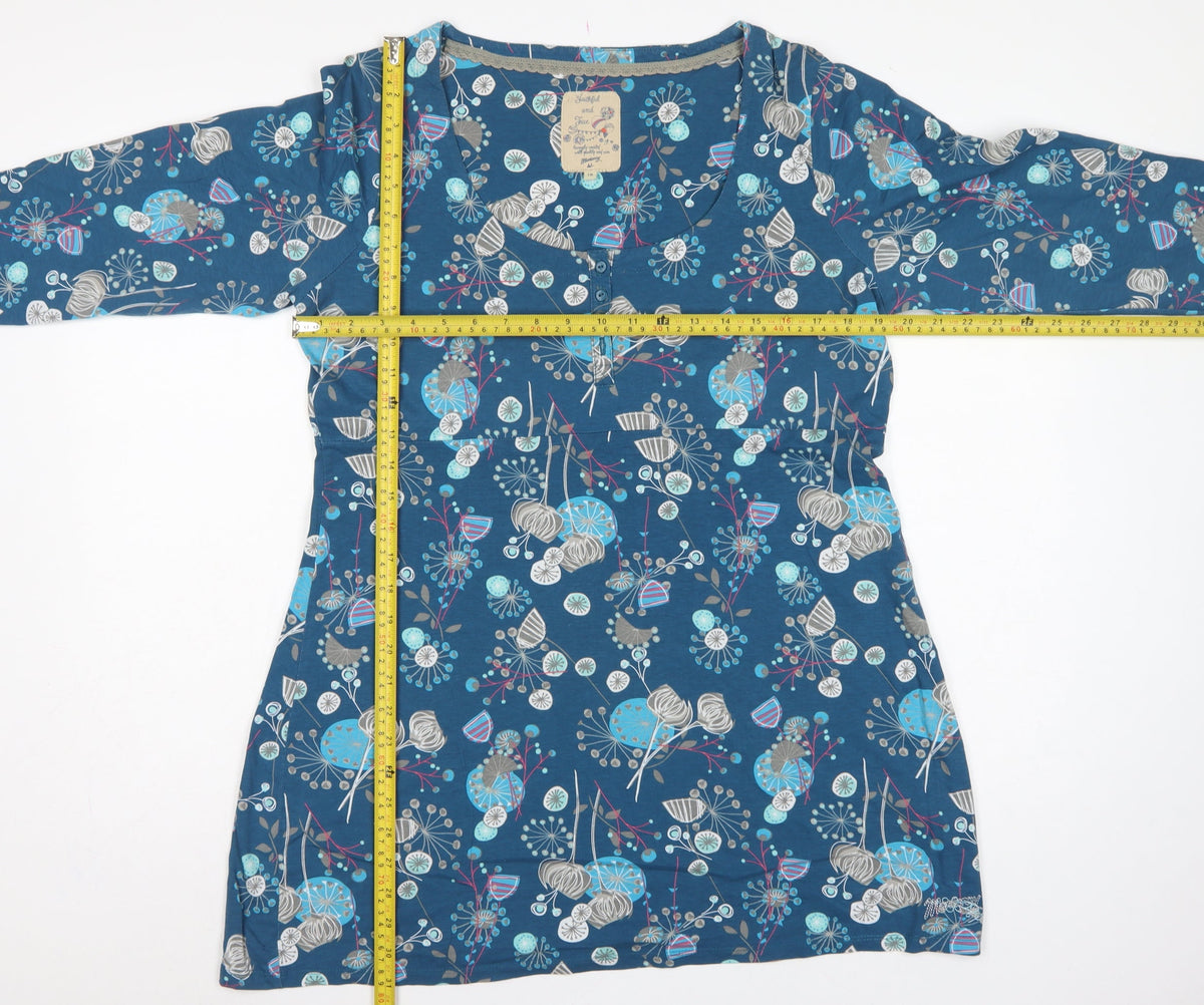 Mantaray Women’s Blue Floral Cotton Jersey Tunic Blouse UK 18 3/4 Sleeve