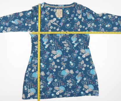 Mantaray Women’s Blue Floral Cotton Jersey Tunic Blouse UK 18 3/4 Sleeve
